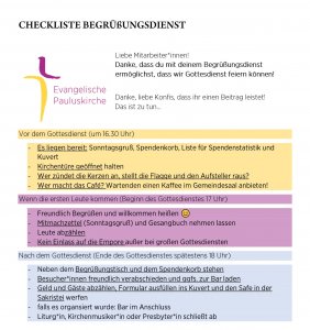Checkliste Kirchendienst zu den Gottesdiensten